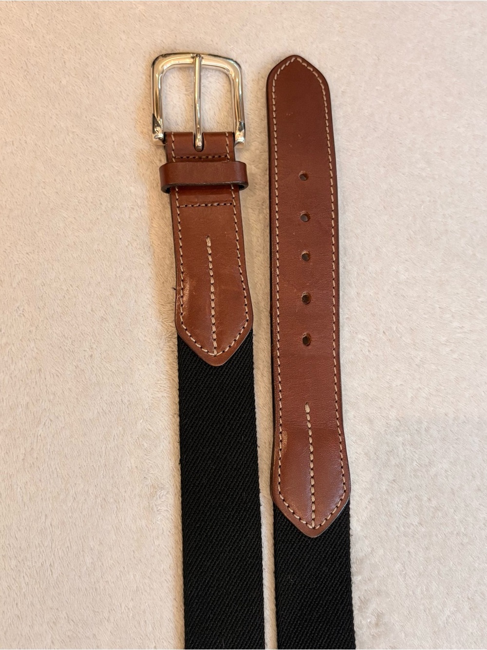 Trafalgar Mens Black Woven Strap with Brown Leather Trim Belt Sz 42